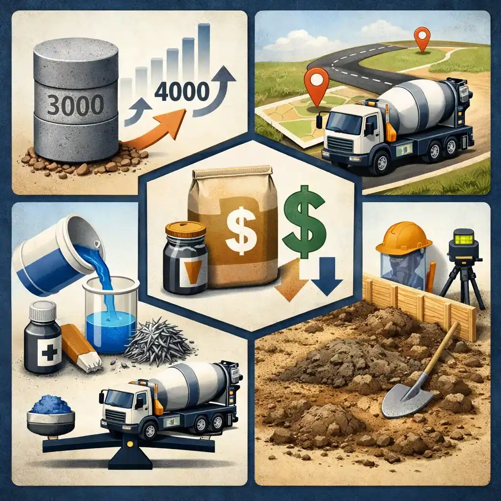 Diagram showing the main factors that change concrete price per yard