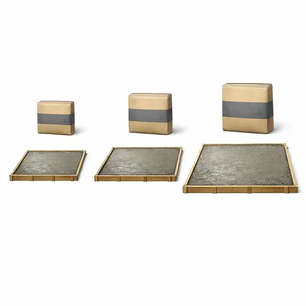 Visual comparison of concrete bag coverage at a 4-inch slab depth